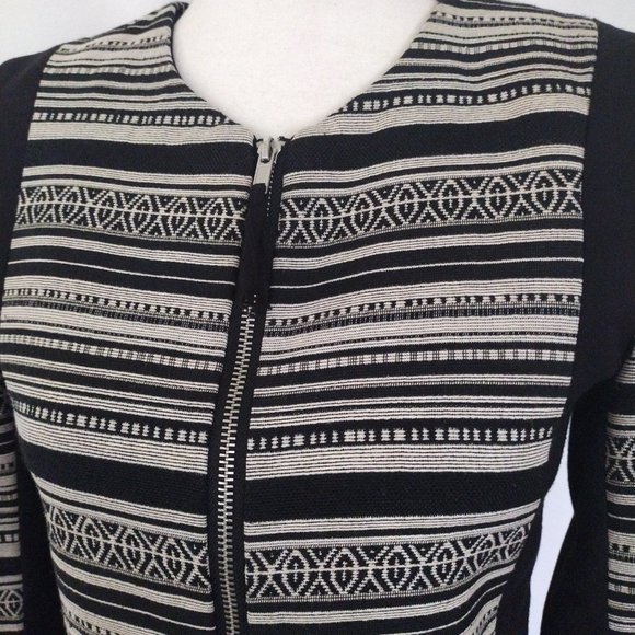 H&M Black and Ivory Southwestern Striped Textured Zip Jacket - Picture 7 of 10